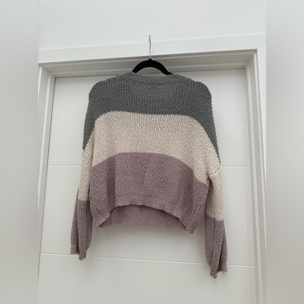 Debut Colorblock Knit Pullover Sweater Gray Cream Mauve Cozy Casual Fall Size M - Picture 4 of 6
